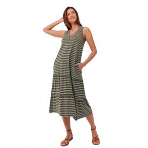 Pact Organic Cotton Olive Green Stripe Relaxed Slub Patio Dress